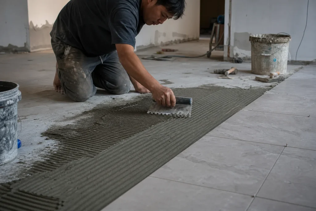 GoMix building materials guide: Featured image showing Tile Adhesive Coverage per Bag 20 kg and 25 kg